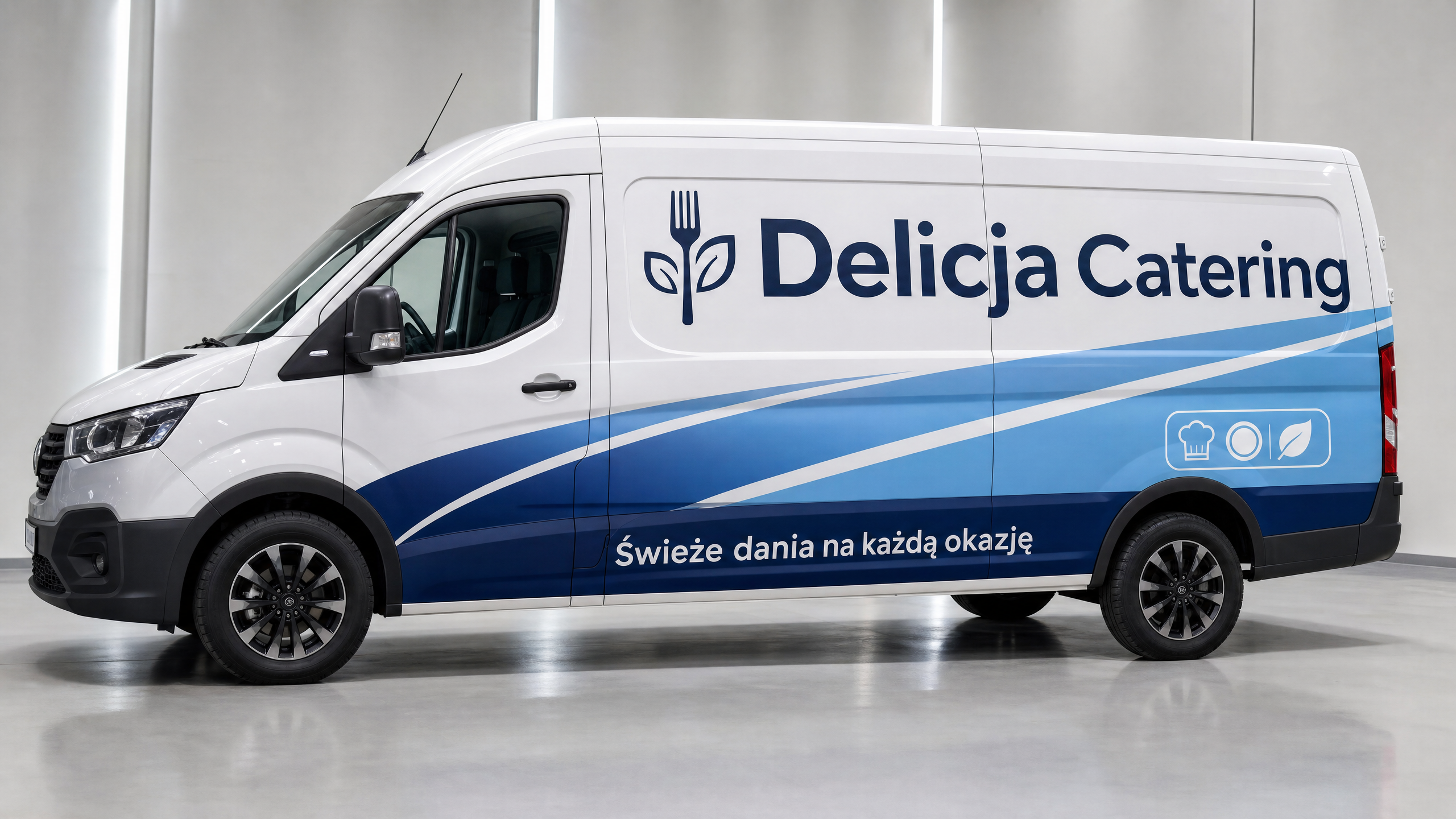Projekt oklejenia samochodu dostawczego dla Delicja Catering - widok z boku