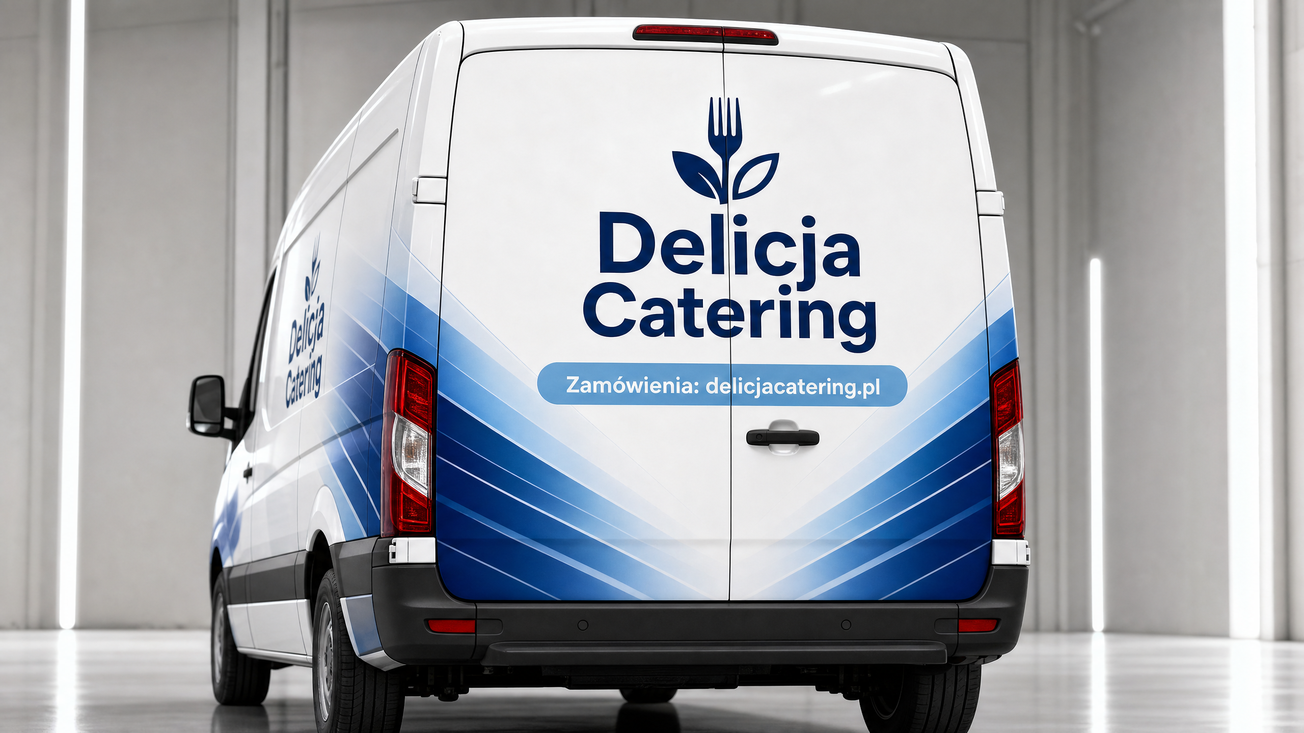 Projekt oklejenia samochodu dostawczego dla Delicja Catering - widok z tyłu i z boku