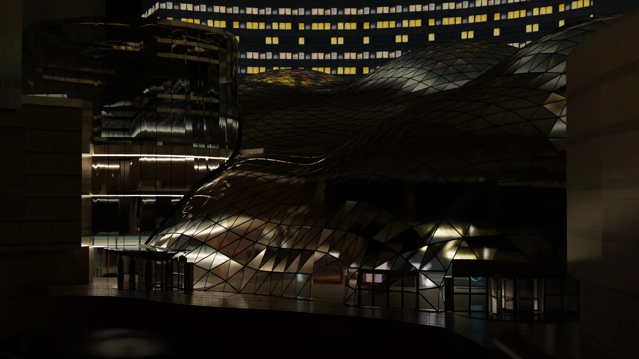 Złote Tarasy Warszawa - wizualizacja 3D, ujęcie nocne